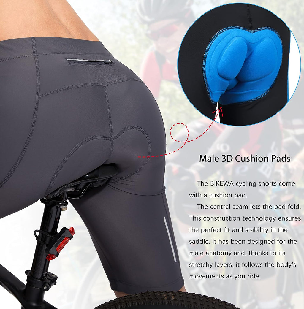 Men's Bike Shorts 3D Padded Cycling Road Biking Mountain Riding Biker Bicycle UPF 50+ Cycle Shorts Zipper Pockets