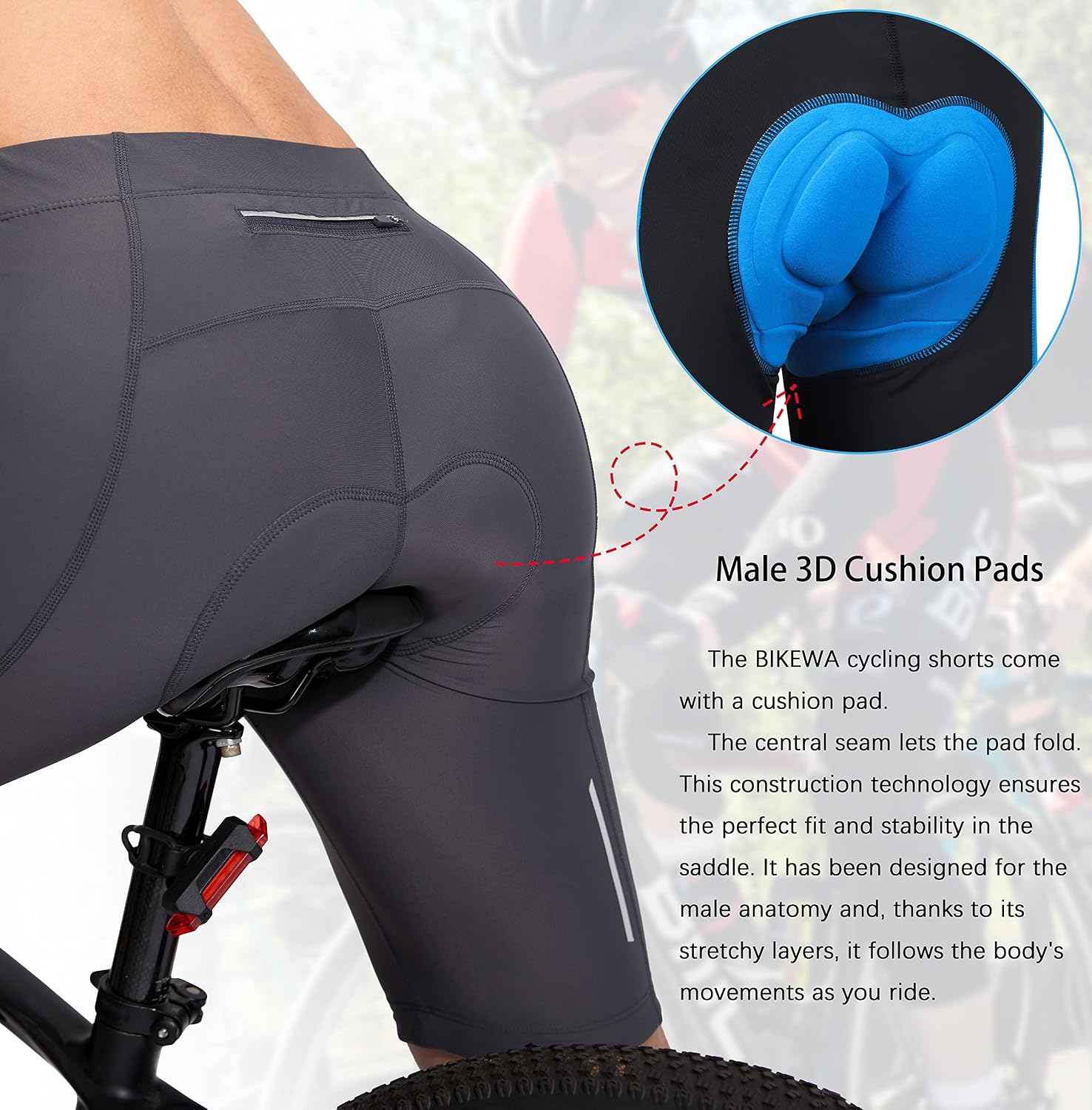 Men's Bike Shorts 3D Padded Cycling Road Biking Mountain Riding Biker Bicycle UPF 50+ Cycle Shorts Zipper Pockets