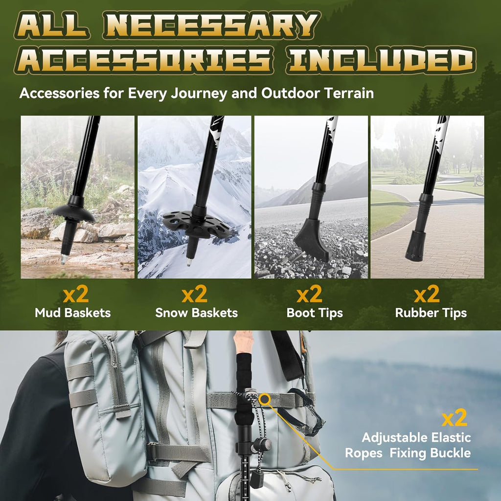 Trekking Poles Aviation Grade Aluminum Alloy-Strong Lightweight Collapsible Walking Sticks for Hiking Poles for
