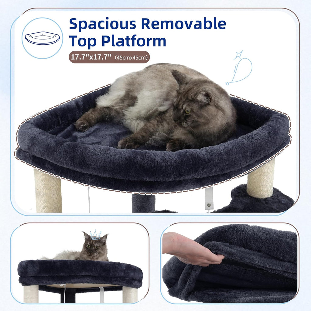 Corner Cat Tree for Indoor Cats, Cat Tower with All Sisal Scratching Posts, Multi-Level Cat Condo wth Cat Cave, Large