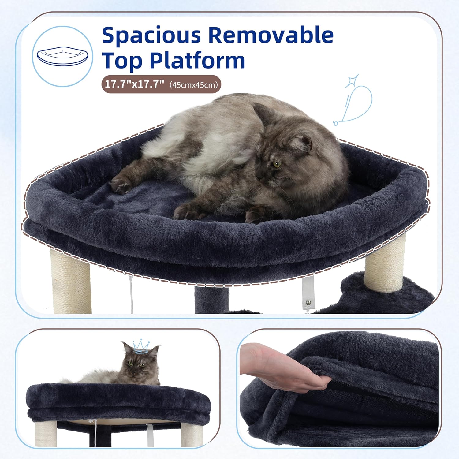 Corner Cat Tree for Indoor Cats, Cat Tower with All Sisal Scratching Posts, Multi-Level Cat Condo wth Cat Cave, Large