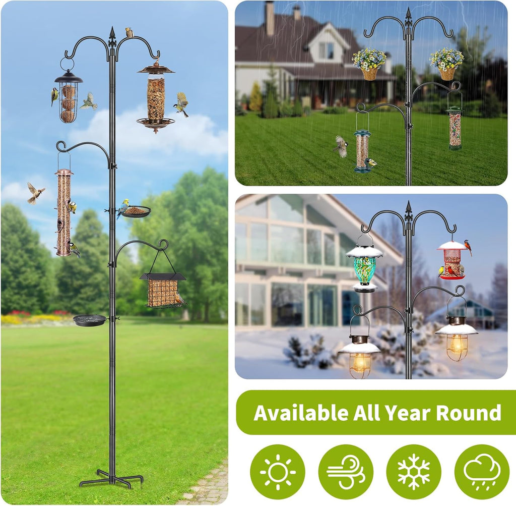 Bird Feeder Pole, 88 Inch Bird Feeding Station 4 Hook Heavy Duty Hummingbird Feeder Stand Hanger Shepherds Hook for