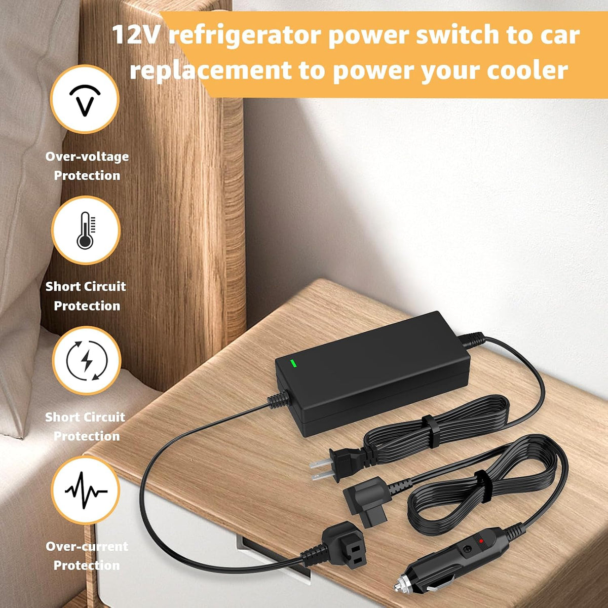 Power Cord for Bodega, Euhomy, BougeRV, Alpicool,Setpower AC/DC Car Fridge