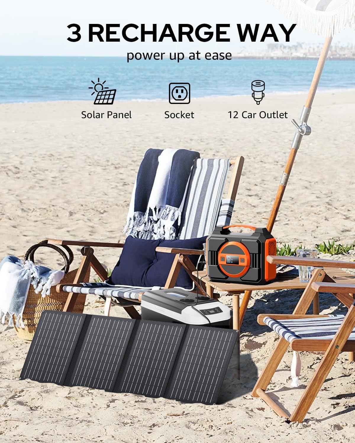 Portable Solar Generator, 300W Portable Power Station with 40W Solar Panel | 220Wh Lithium Battery Power Pack with