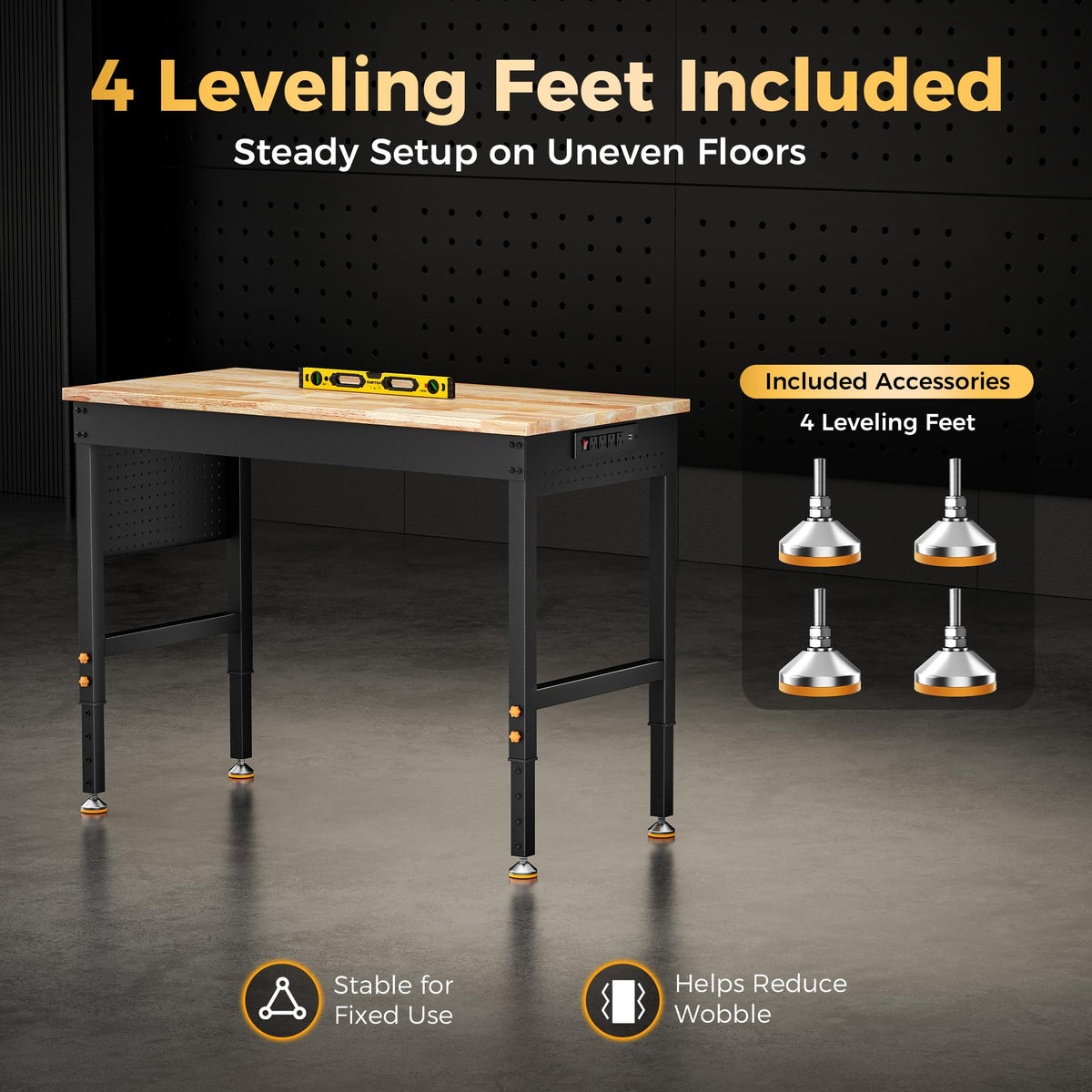48" Garage Work Bench with Wheels, Pegboard & Power Outlet