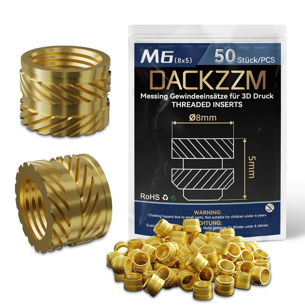 M6 Brass Heat Set Threaded Inserts, Metric Knurled Nuts (50 Pieces)