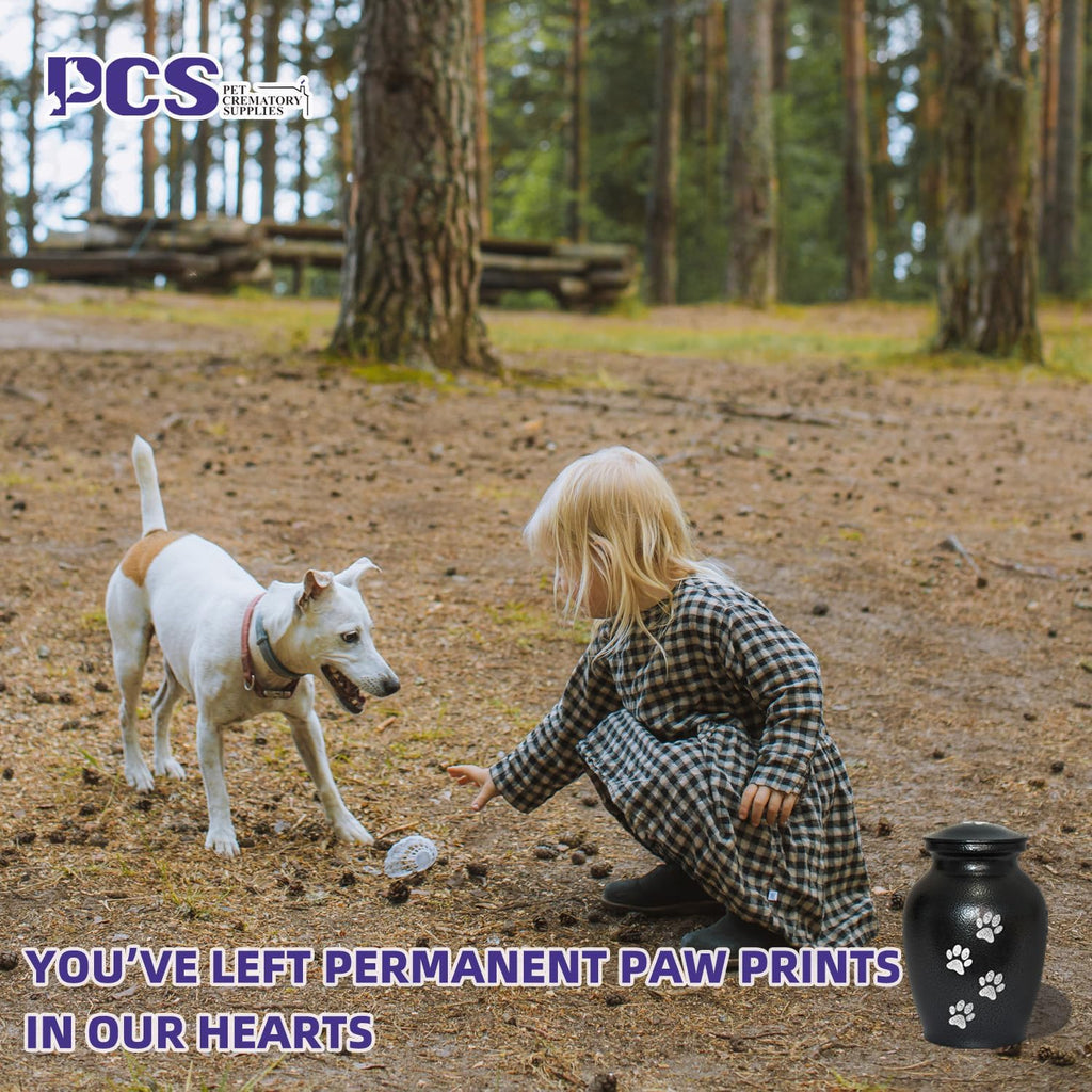 PCS Pet Cremation Urns for Dogs Ashes, Black Printed Pet Urn, Dog Urn with Paw Print, Cat Metal Urn-Small