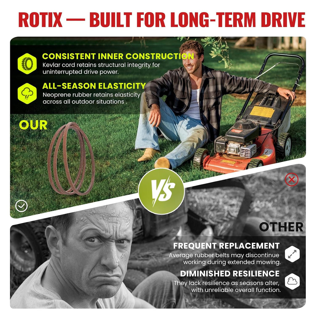ROTIX 532130969 130969 Kevlar Drive Belt for Craftsman Poulan 592855201 584444701 21546080 Husqvarna YTH22V46 YTH24V48 42 Inch Deck Riding Lawn Mower, 1/2" x 92.5"