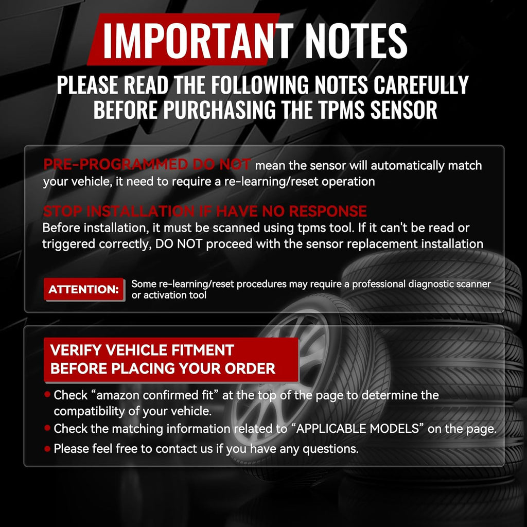 TPMS Sensor GM, 4-Pack Tire Pressure Monitoring System Sensor | Replacement for GM Chevy GMC Cadillac Buick, 315MHz