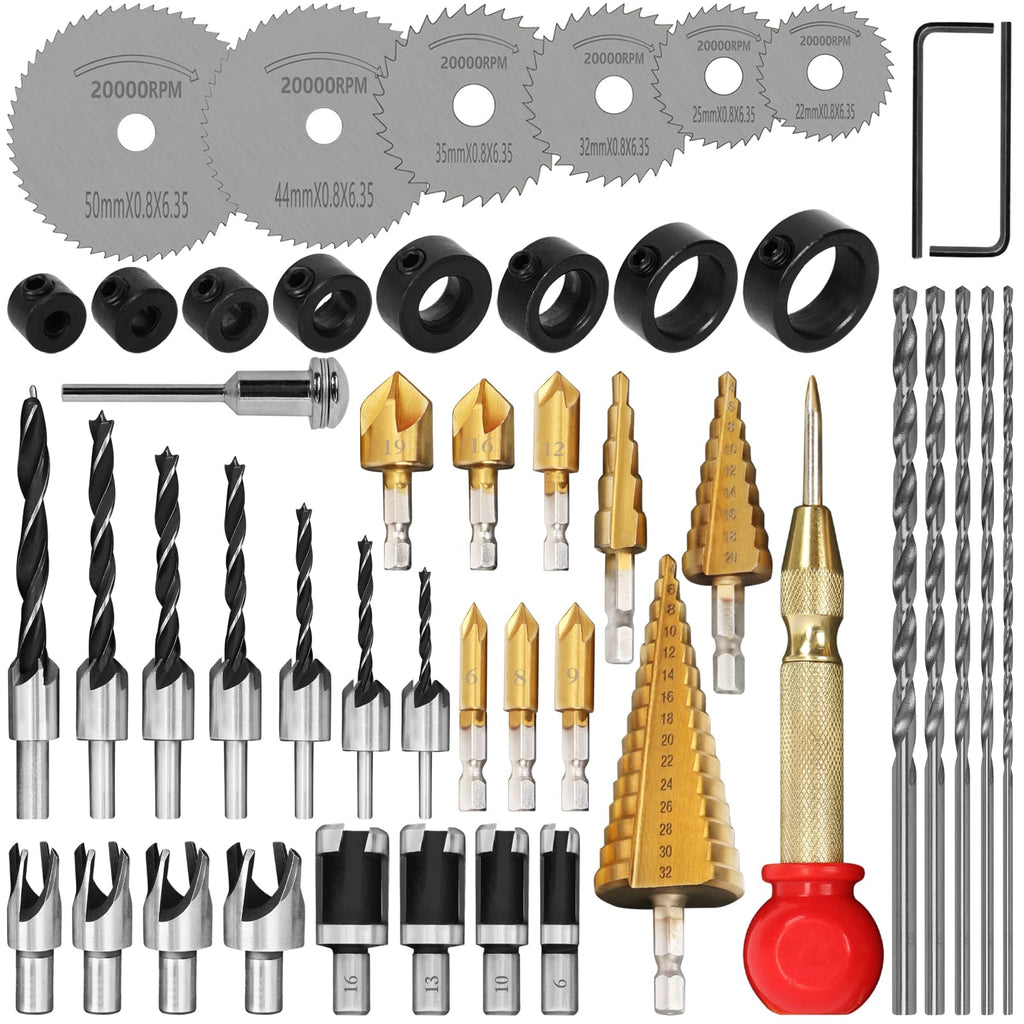 LAMPTOP 47 Pcs Woodworking Tools and Accessories Countersink Drill Bit Set