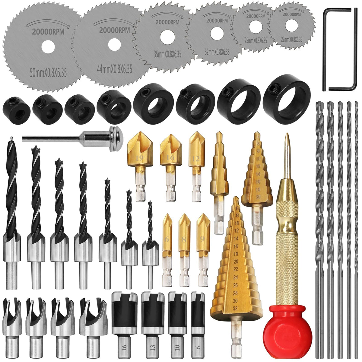 LAMPTOP 47 Pcs Woodworking Tools and Accessories Countersink Drill Bit Set