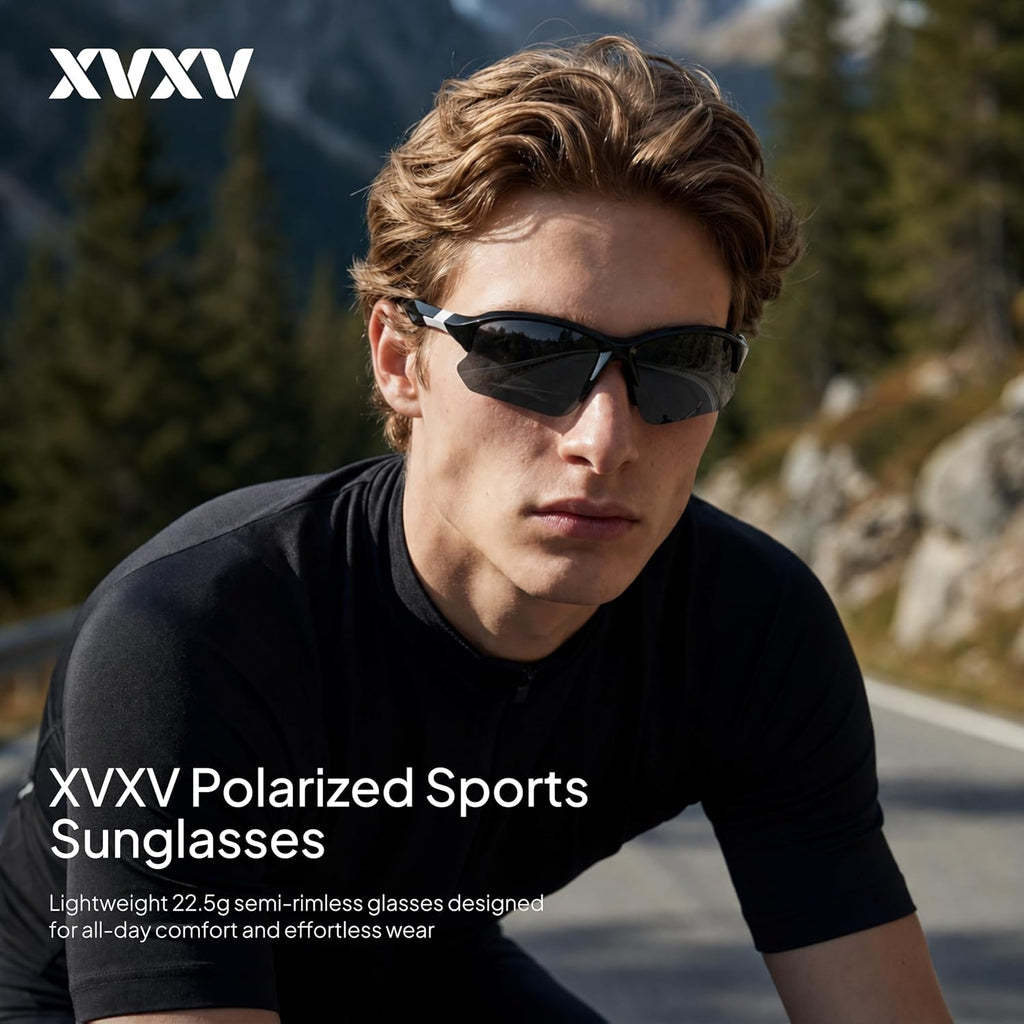 3 Pack Polarized Sports Sunglasses for Men, UV Protection Half Frame Sunglasses Comfortable for Running Cycling Driving