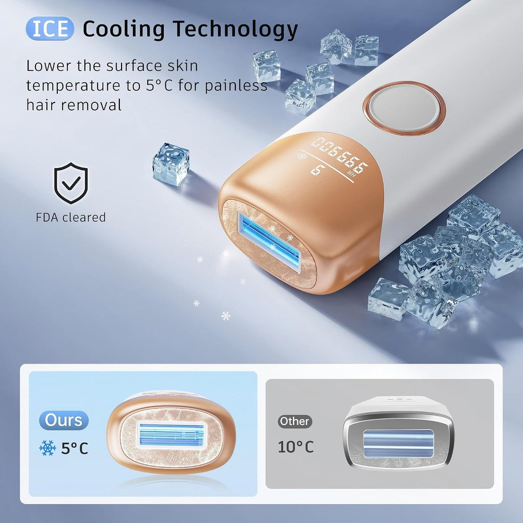 Laser Hair Removal Ubroo IPL Hair Removal Device with 5℃ Ice Cooling,Hand-held Hair Removal Device Laser Hair Removal