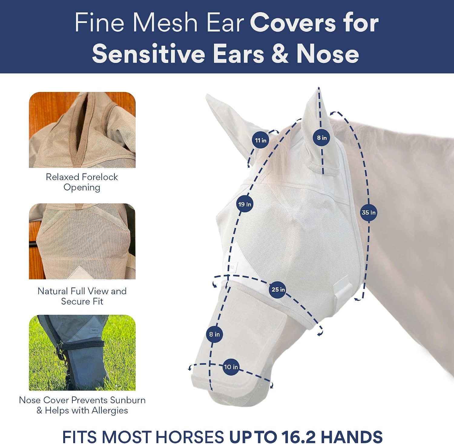 Horse Fly Mask with Nose Cover & Ears, UV Eye Protection, Medium/Large