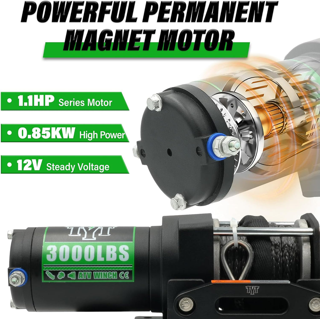 3000 lb ATV Winch with Wireless Remote and Wired Switch,12V DC Electric Winch Synthetic Winch Rope with Fairlead and