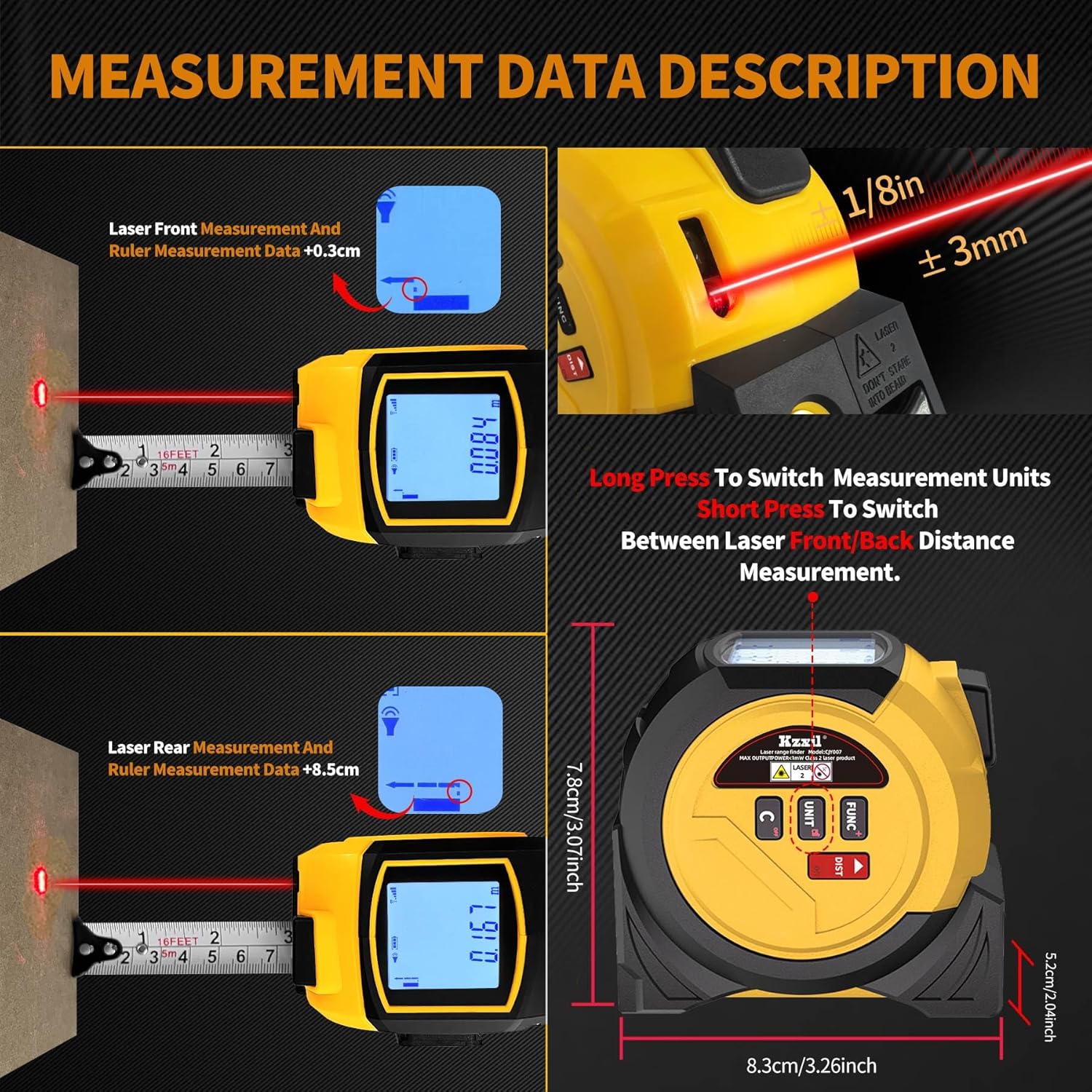 Laser Tape Measure 3 in 1 Laser Rangefinder Tape Measure 131ft Laser Measuring Tape & 16ft Tape Measure for