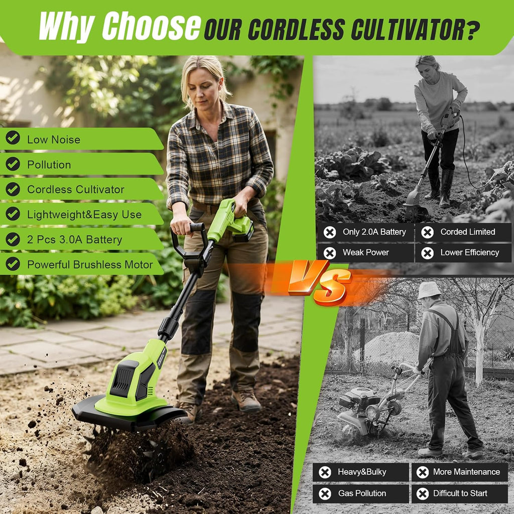 6000mAh Cordlees Tiller Cultivator for Gardening