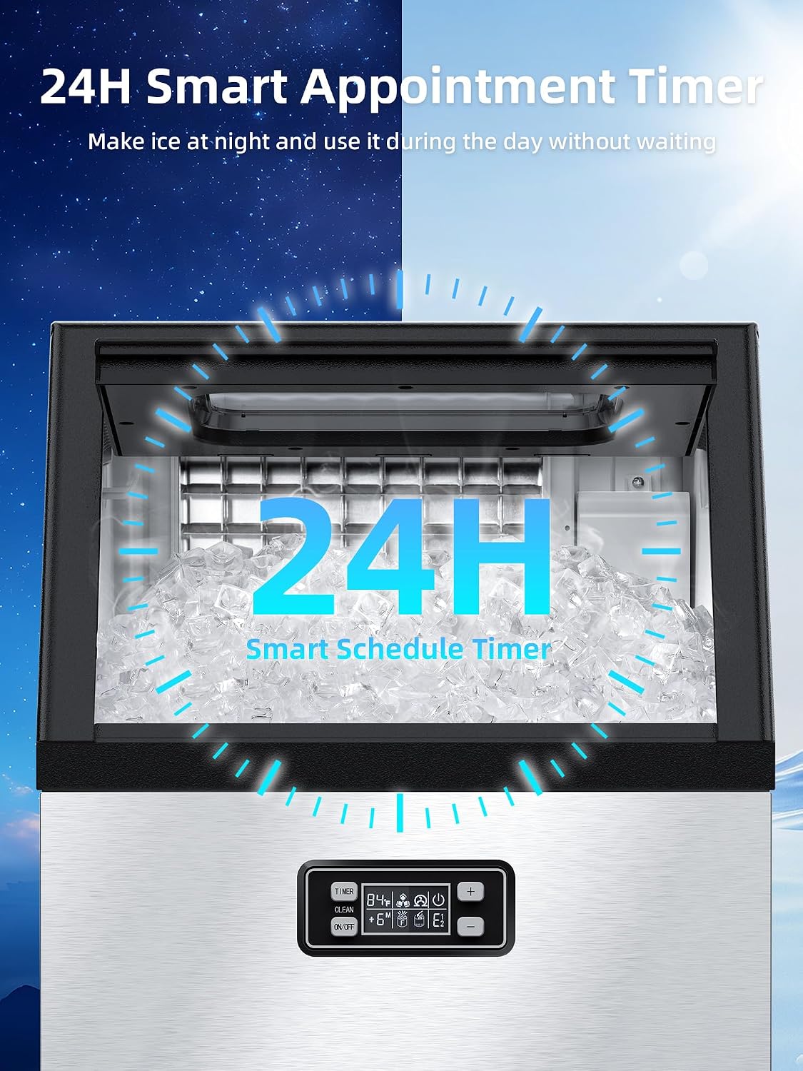 Commercial Ice Maker Machine 100Lbs/24H, Stainless Steel Undercounter Ice Maker with 33Lbs Storage Capacity