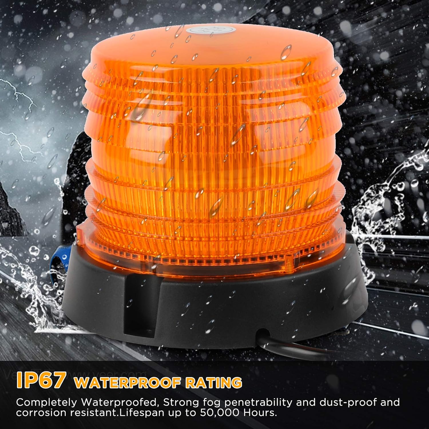 2pcs LED Warning Flash Beacon Lights, 60 LED Amber Warning Safety Flashing Strobe Lights with Magnetic and 16 ft