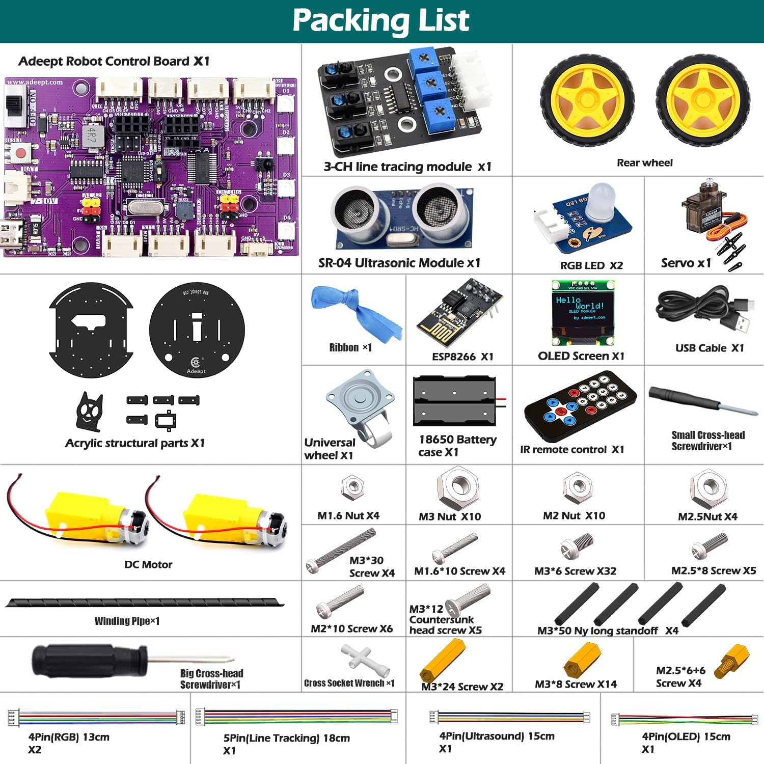 Smart Car Kit Compatible with Arduino IDE, STEM Educational Robotics | Line Tracking, Obstacle Avoidance, OLED