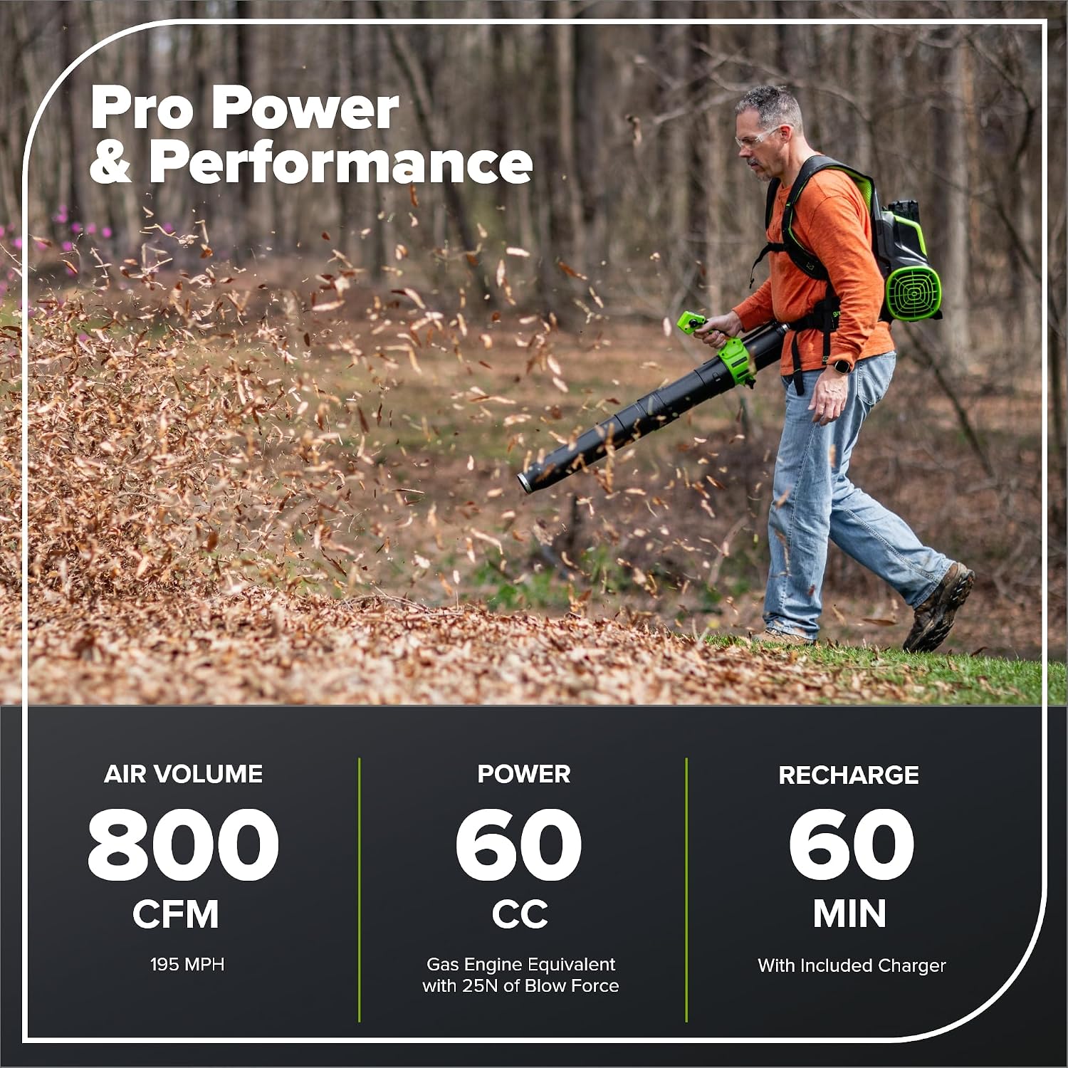 80V 800 CFM Cordless Backpack Blower with Leaf Tarp - 4.0Ah Battery & Rapid Charger, Cruise Control, Turbo Button, 4