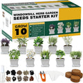 10 Herb Seeds Garden Starter Grow Kit with White Pots, Markers, Nutritional Soil, Watering, Herb Clipper, Complete