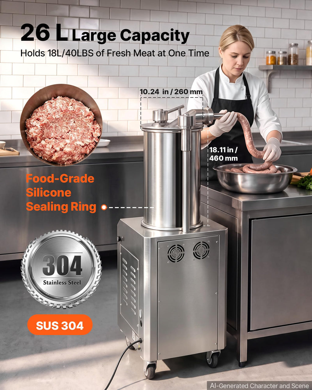 Hydraulic Automatic Sausage Stuffer 26L Fixed Tank Meat Maker