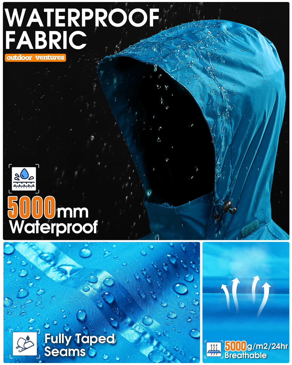 Men's Rain Jacket Waterproof Lightweight Packable Raincoat