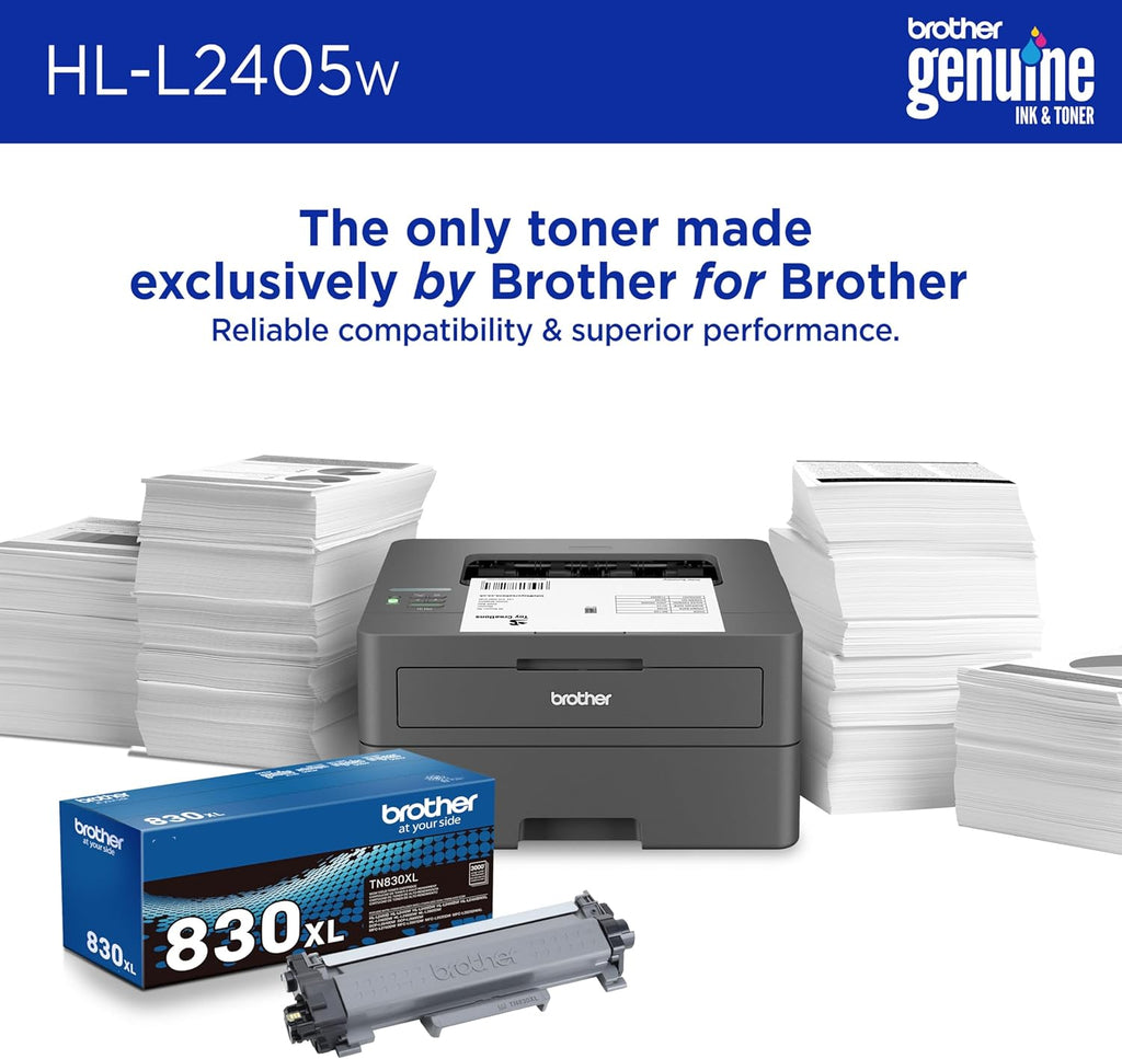 HL-L2405W Wireless Compact Monochrome Laser Printer with Mobile Printing, Black & White Output | Includes Refresh