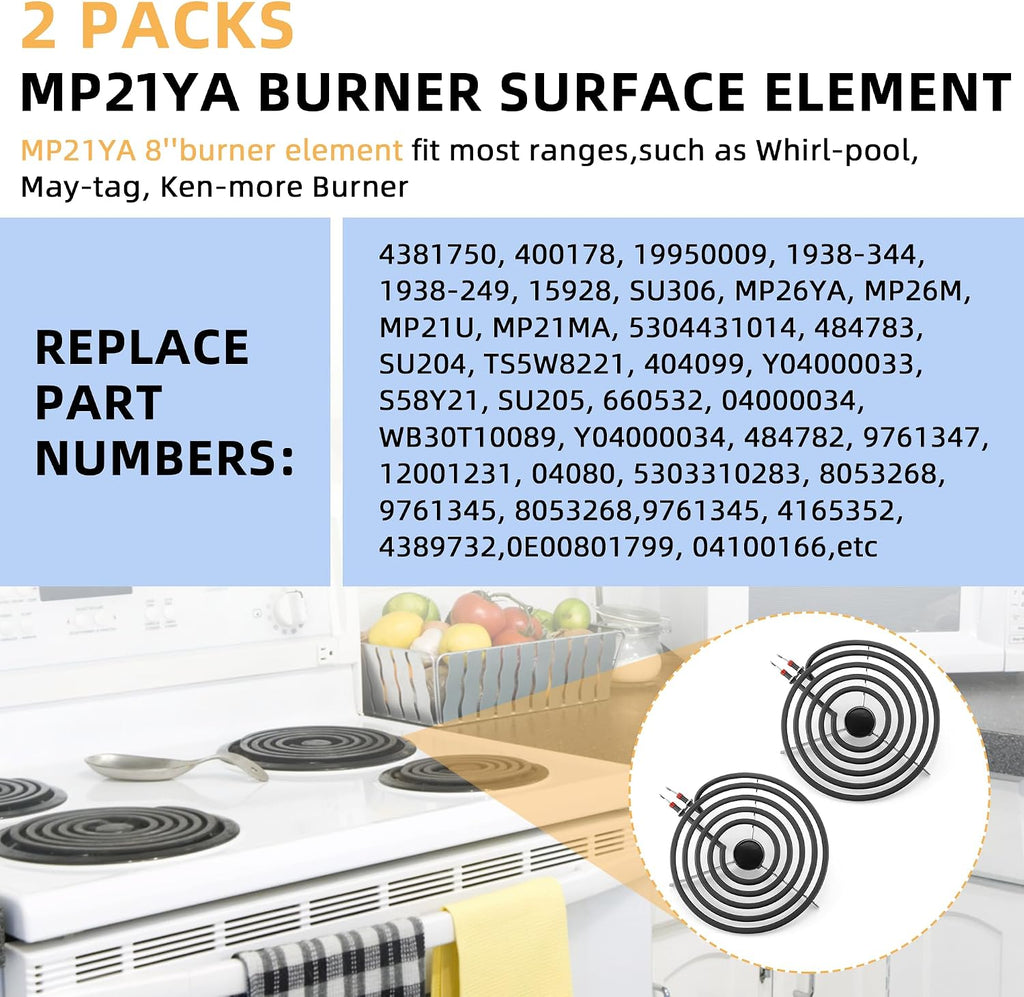 2 Pack MP21YA Electric Range Burner Element Unit 8" Replacement