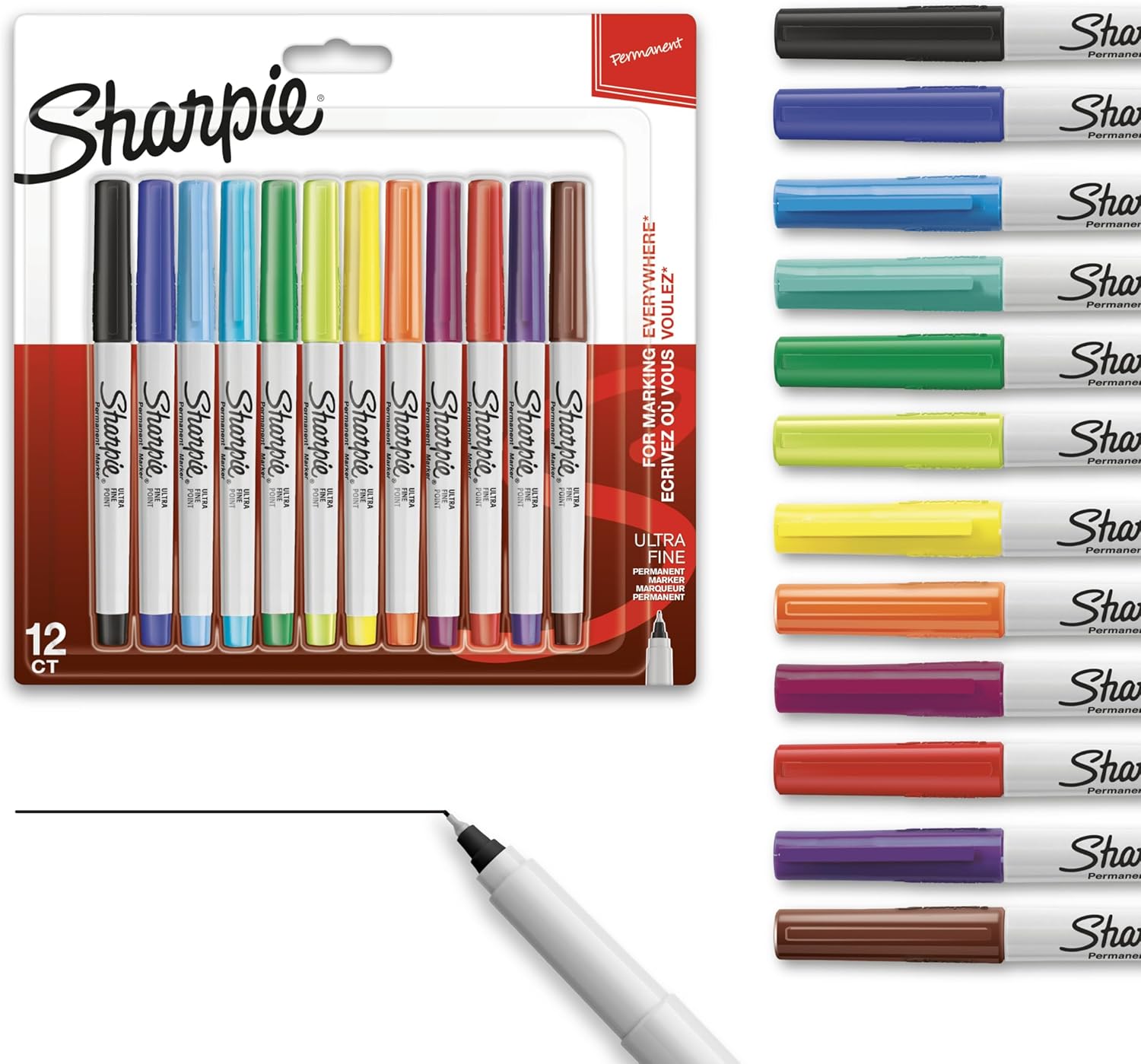 Permanent Markers, Ultra Fine Point, Assorted Colors, 12 Count
