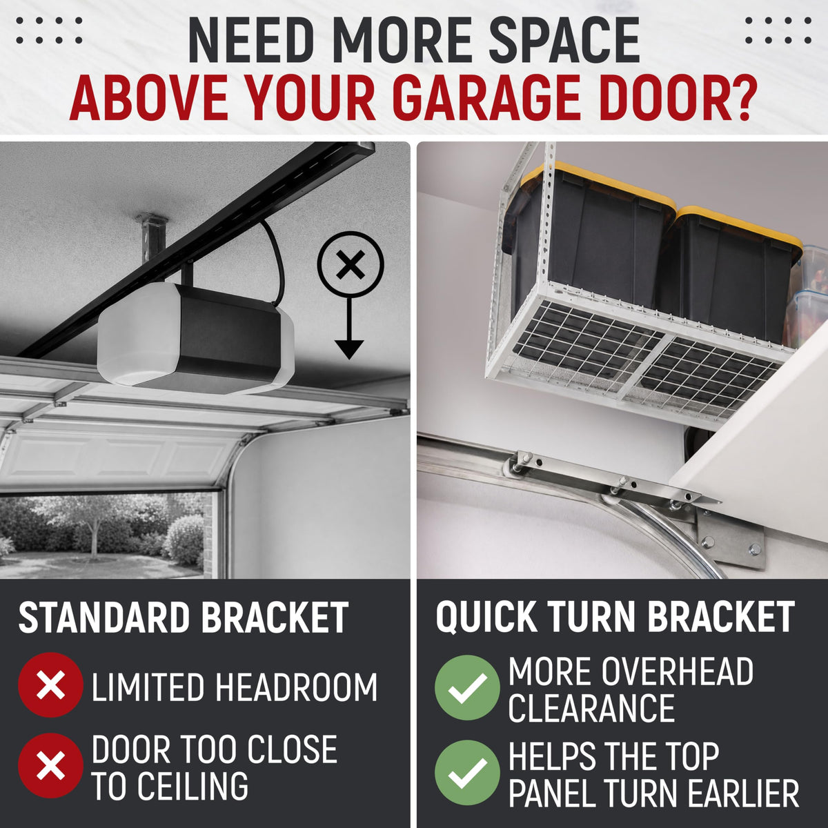 Garage Door Quick Turn Top Brackets with 4 Steel Rollers, 2 Pack