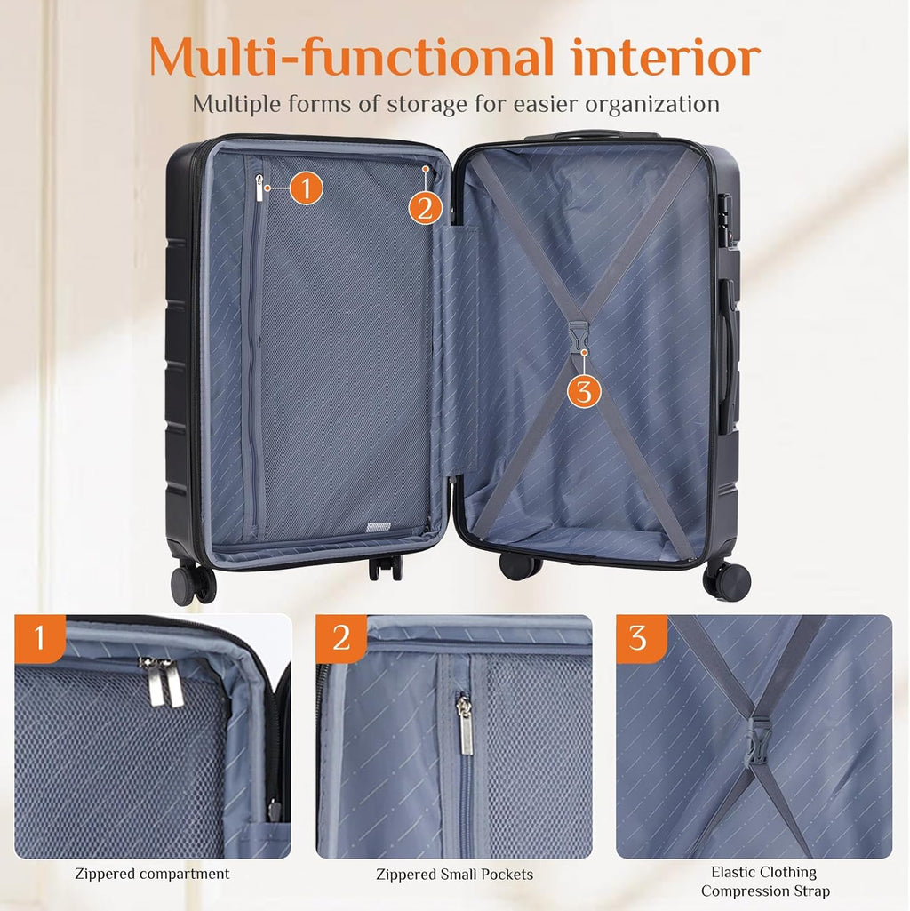 Carry on Luggage, Hard Shell ABS Suitcase with Double Spinner Wheels, Lightweight Expandable Rolling Suit Case with