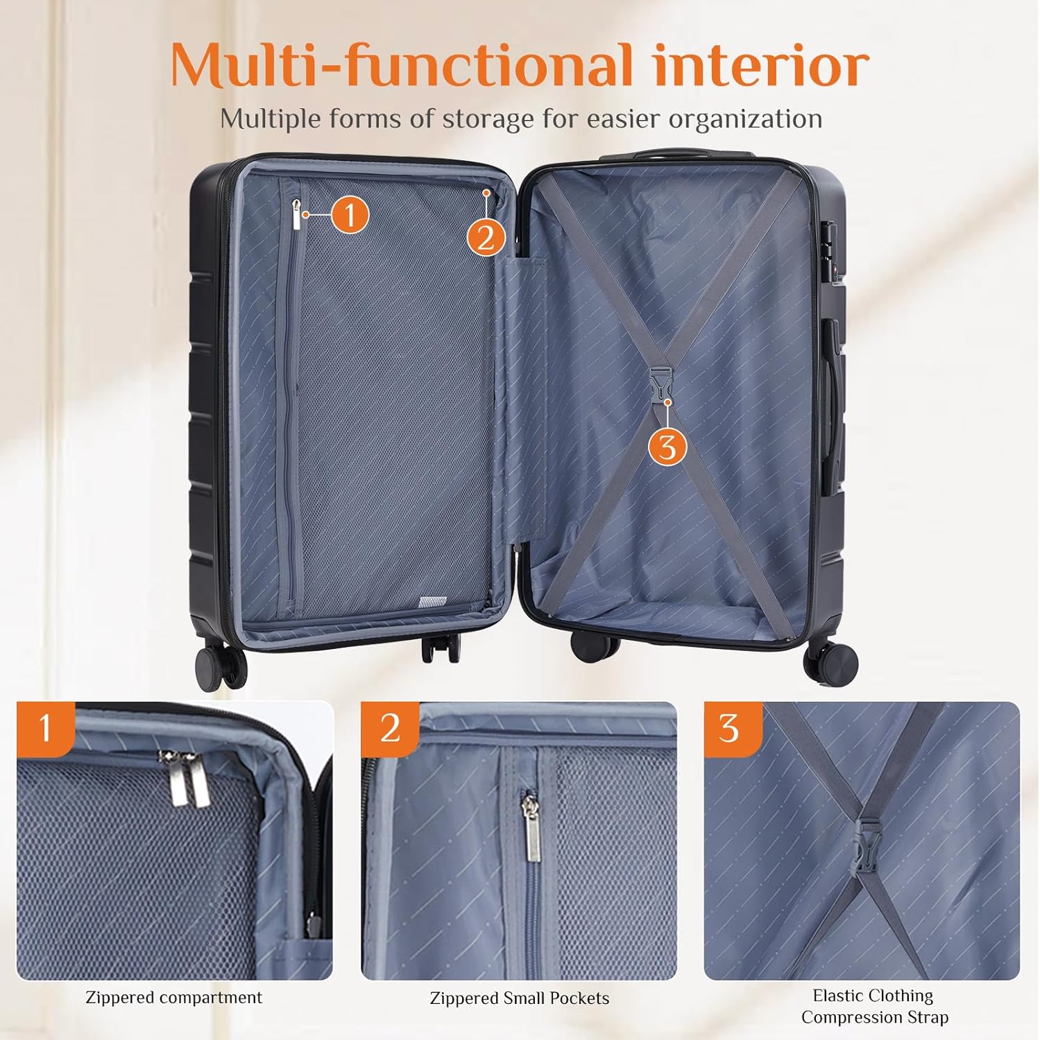 Carry on Luggage, Hard Shell ABS Suitcase with Double Spinner Wheels, Lightweight Expandable Rolling Suit Case with