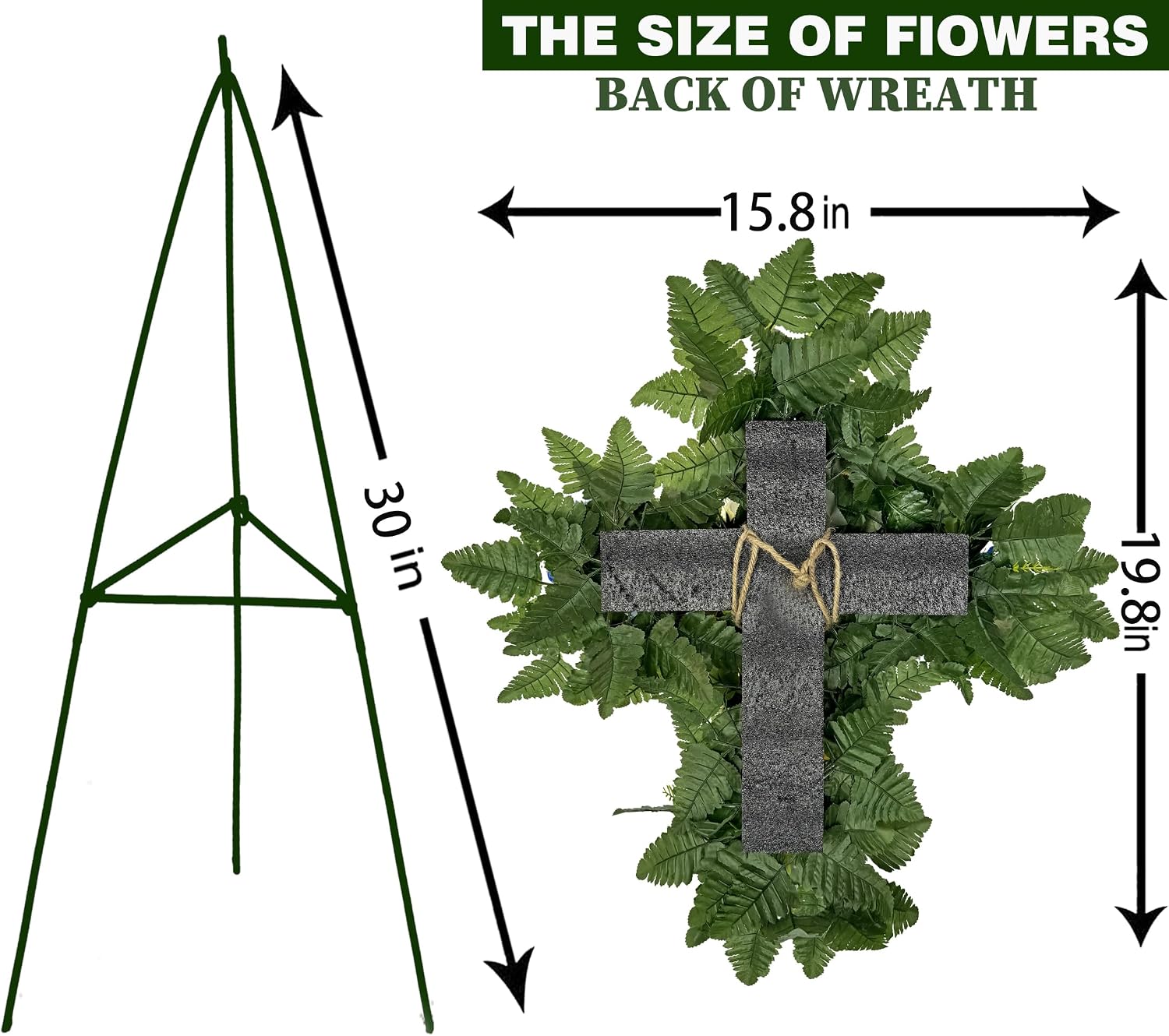Cemetery Flower for Grave Decorations, Memorial Floral Cross with Easel Stand,Headstone Wreath-Red Rose