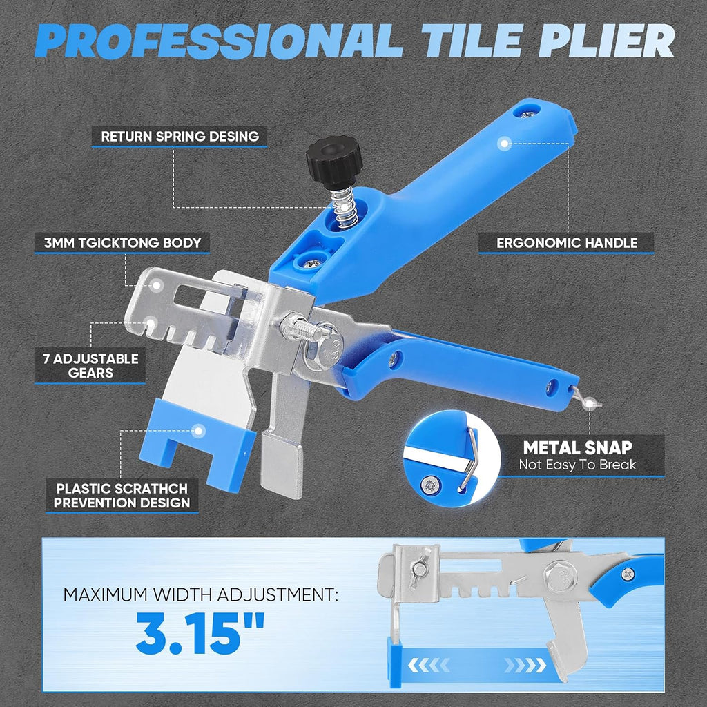 Tile Leveling System 1/8 Inch with Tile Plier, 500pcs Tile Leveler Spacers Clips and 100pcs Reusable Wedges for