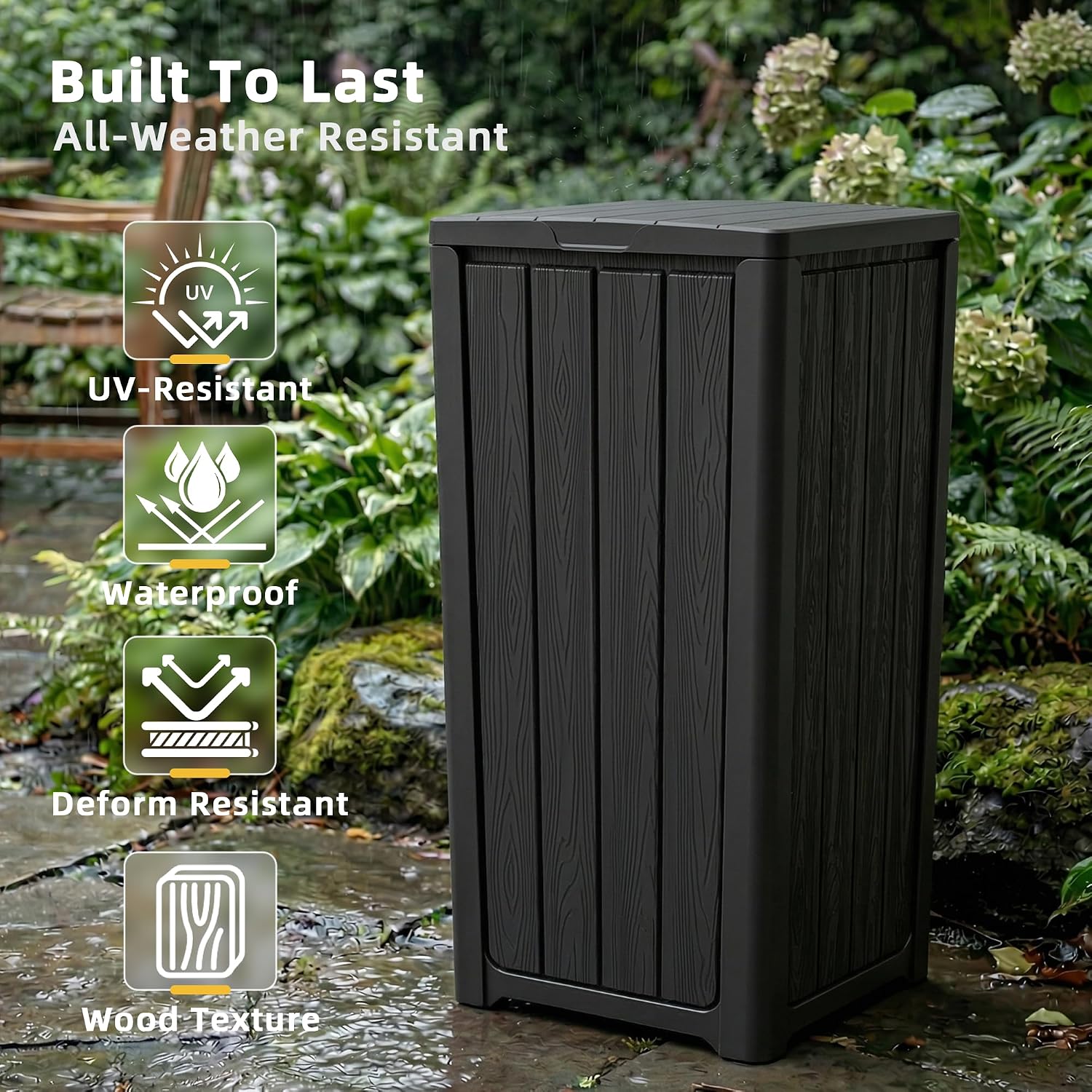 32 Gallon Outdoor Trash Can with Lid, Waterproof Garbage Can Bin | Resin Waster Container Bin For Patio, Garden