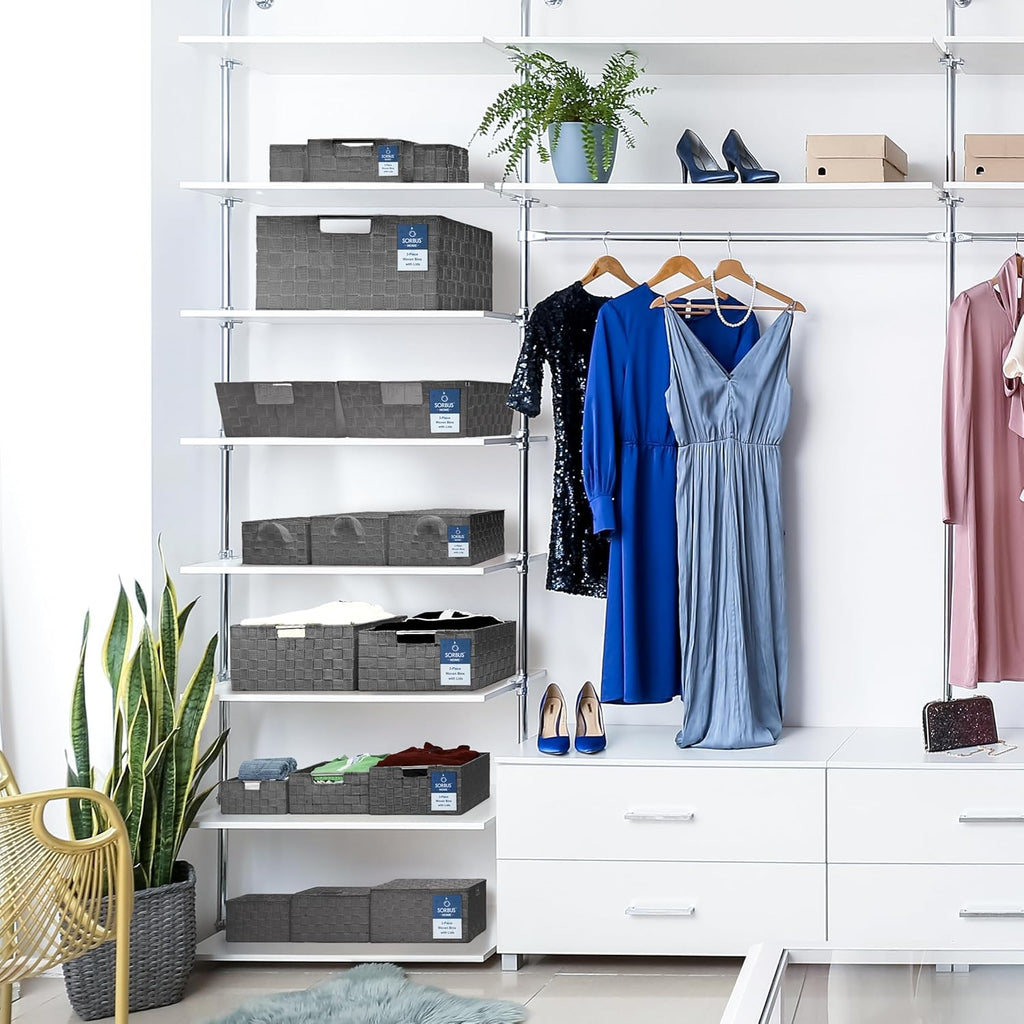 Set of 3 Large Storage Baskets for Organizing, Mesh Hand-Woven Design, Linen Closet Organizers and Storage, Organizer