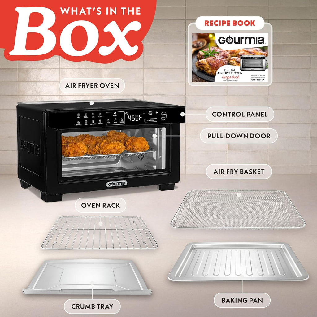 Toaster Oven Air Fryer - 4 Slice Capacity, Single Door, Digital Display, Air Fry, Toast & Dehydrate, Convection