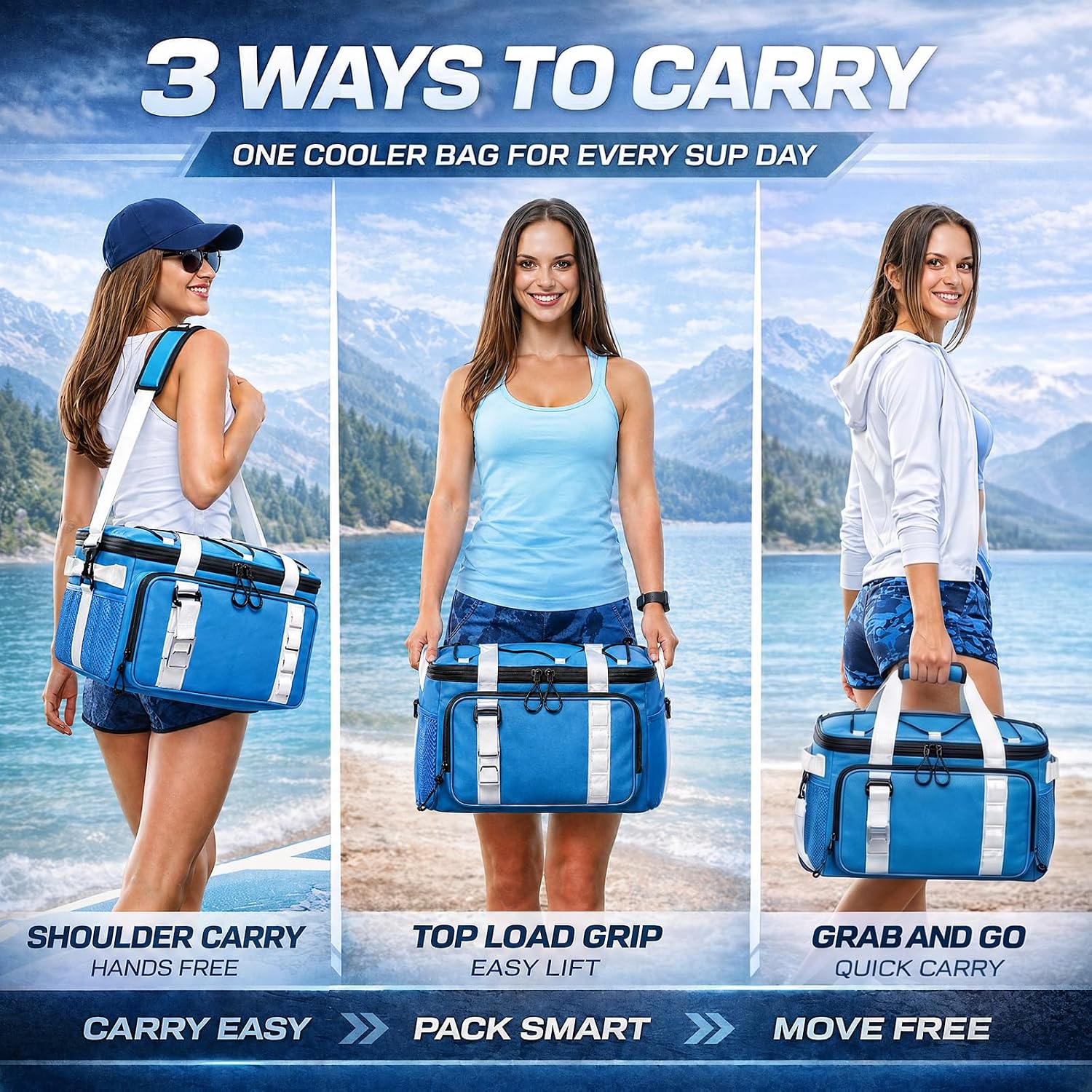 Paddle Board Cooler Bag, 25L Insulated SUP Deck Bag Fits 30 Cans, Water-Resistant Kayak Cooler with Top Bungee