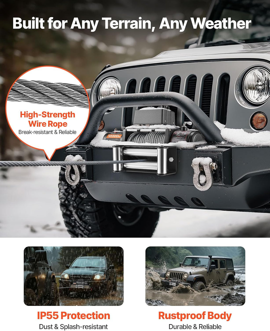 Electric Winch 12000 lbs 12V DC Truck Winch 0.36in x 85ft Steel Cable