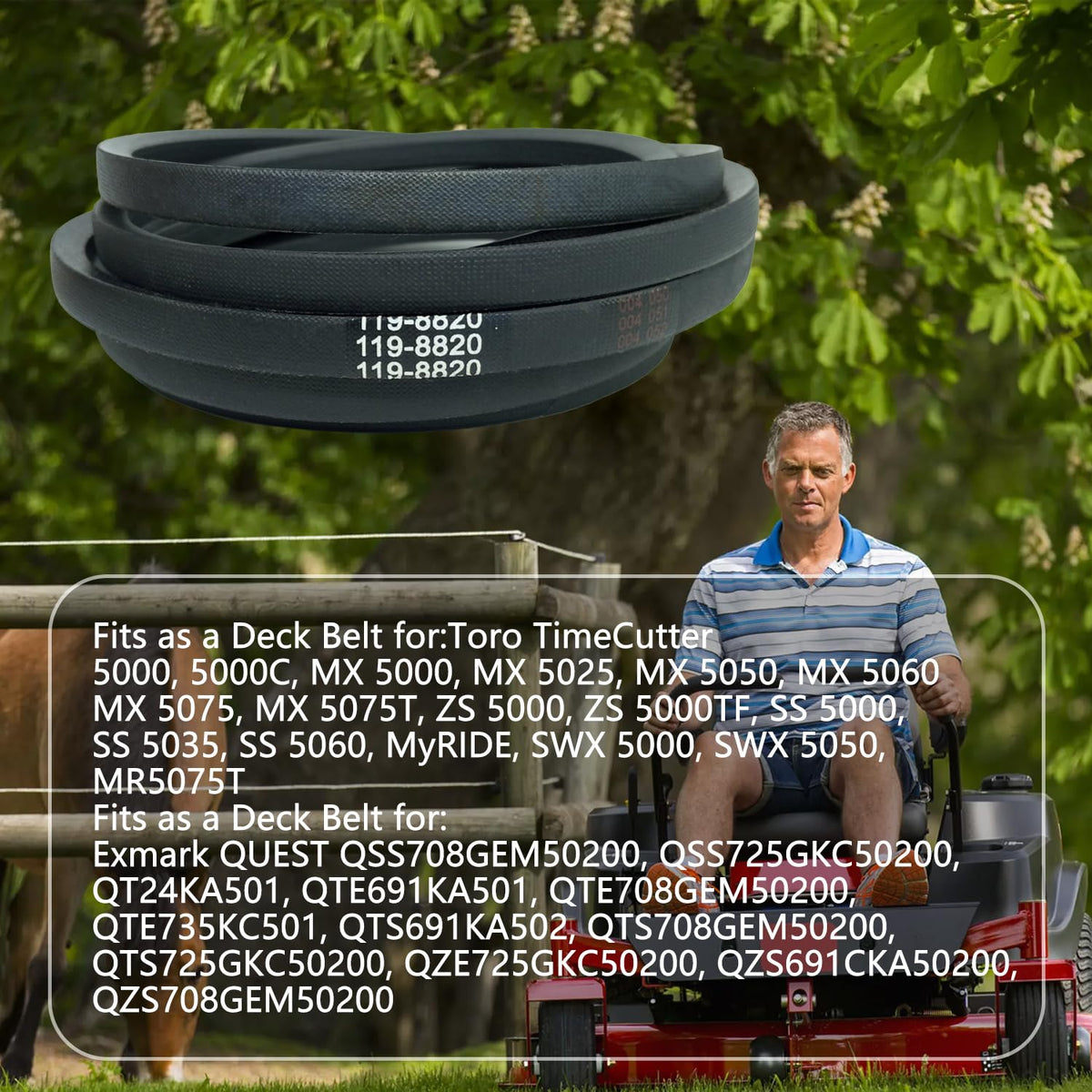 119-8820 Deck Belt Replacement for Toro TimeCutter 50 Inch SS5000 MX5000 5000 MX5060 75750 75755 Exmark Quest Zero Turn Mowers 119-8820-SL SS5060 74630 74632 75751 /Aramid Cord /141.1 inches