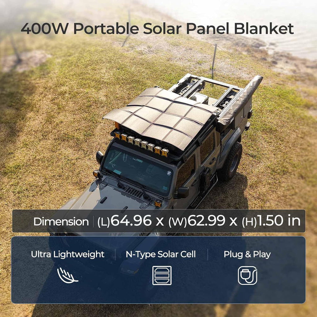 400W Portable Solar Panel, Renogy Solar Blanket N-Type Foldable Solar Panel, 25% High Efficiency, Lightweight Solar