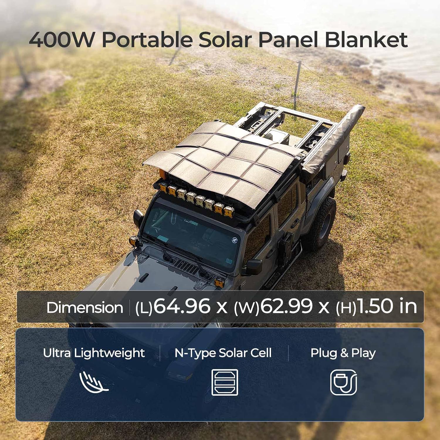 400W Portable Solar Panel, Renogy Solar Blanket N-Type Foldable Solar Panel, 25% High Efficiency, Lightweight Solar