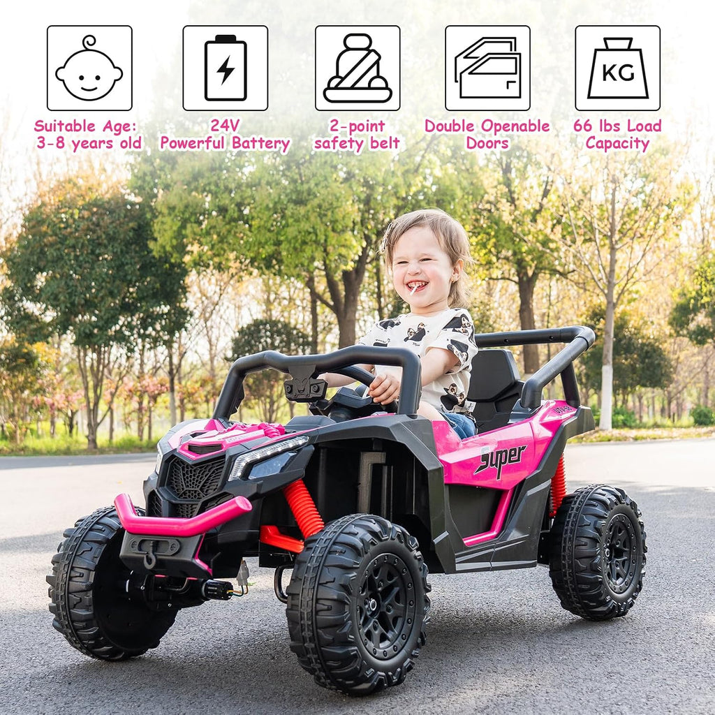 24V Electric Ride on Toy Car w/Remote,Kids 4WD Off-Road UTV Pink | For kids 3-6,Safety Belt,Max 3.4MPH,Music