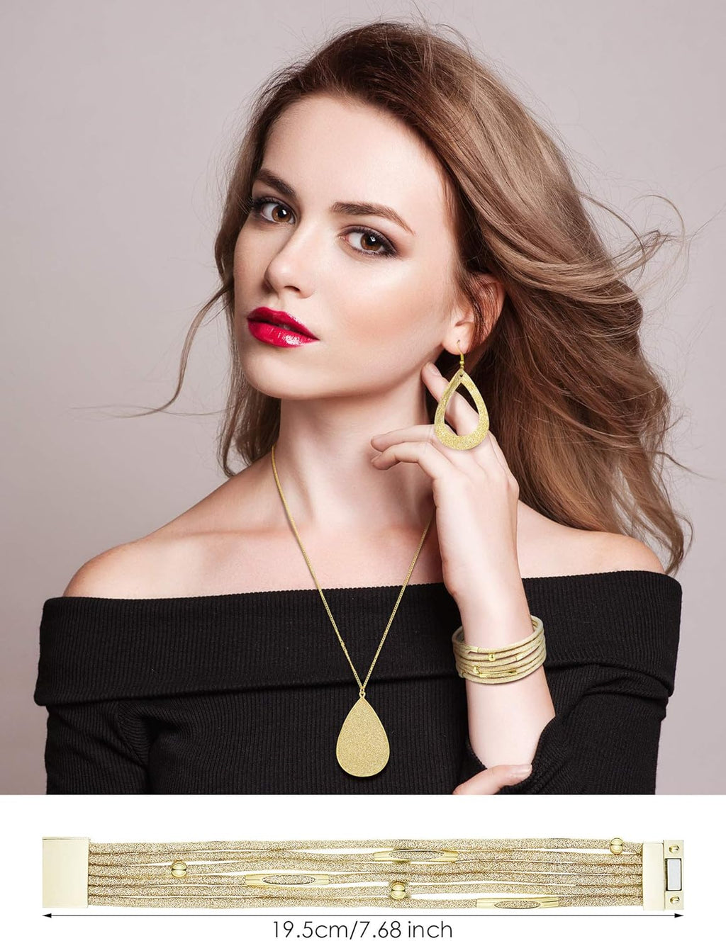 4 Pcs Jewelry Sets for Women Glitter Necklace and Earring Set Multi Layer Bracelet Costume Jewelry Sets for Bridal