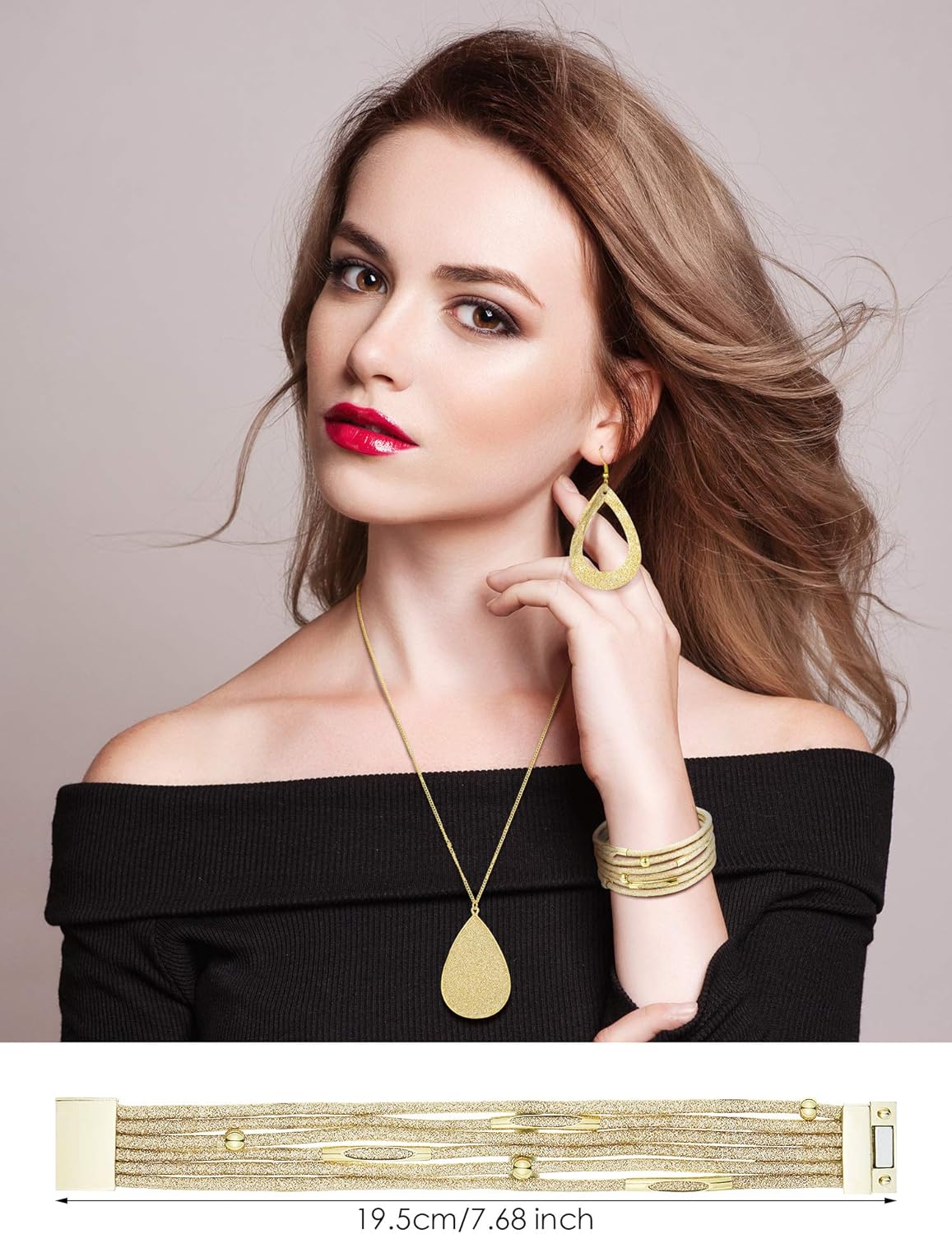 4 Pcs Jewelry Sets for Women Glitter Necklace and Earring Set Multi Layer Bracelet Costume Jewelry Sets for Bridal