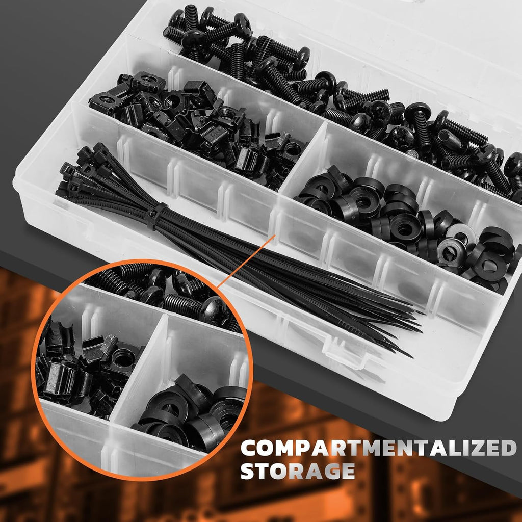 M6 x 20mm Rack Screws Kit, Cage Nuts, 60 Sets, Black