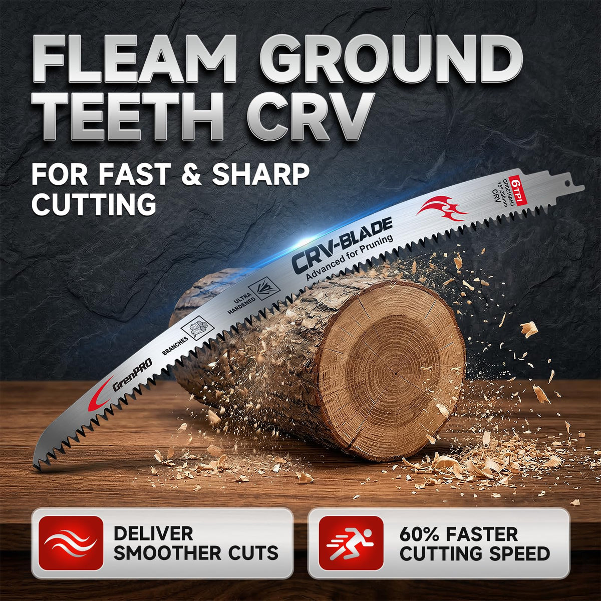 GRENPRO 4-Pack Arc Edge Reciprocating Saw Blades, 15-Inch 6TPI for Pruning