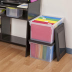 Clear Plastic File Storage Box with Lid, Letter Legal Size Hanging Folder Organizer, 18.5x14x11 Inch Stackable